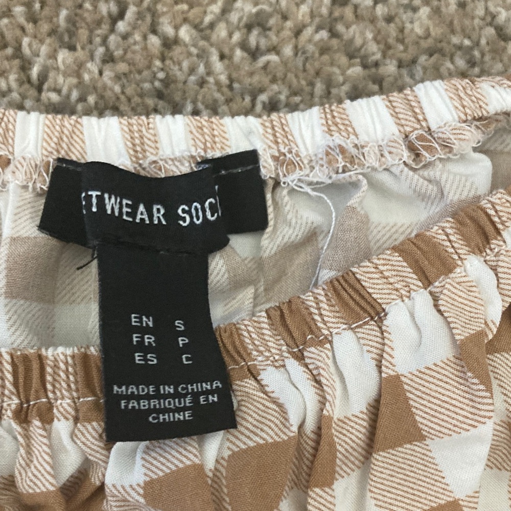 Brown and White Gingham Off-Shoulder Top - Picture 2 of 3